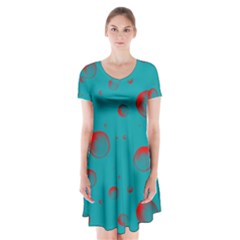 Red Drops Short Sleeve V-neck Flare Dress by SychEva