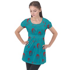 Red Drops Puff Sleeve Tunic Top by SychEva