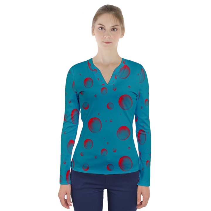 Red Drops V-Neck Long Sleeve Top