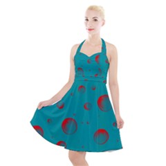 Red Drops Halter Party Swing Dress  by SychEva