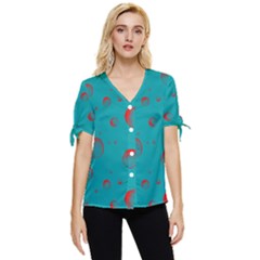 Red Drops Bow Sleeve Button Up Top