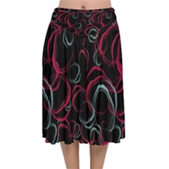 Blue And Red Stains Velvet Flared Midi Skirt by SychEva