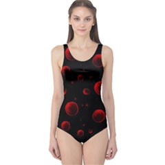 Red Drops On Black One Piece Swimsuit by SychEva