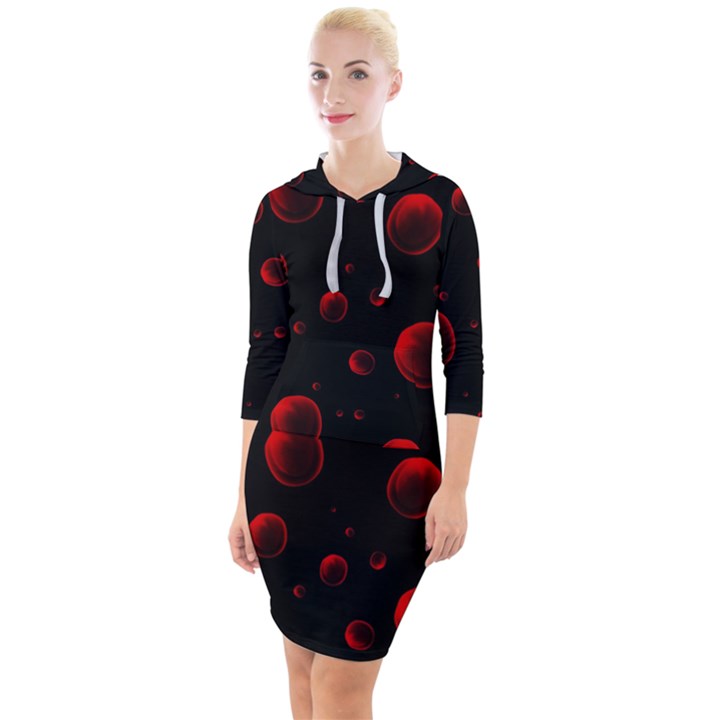 Red Drops On Black Quarter Sleeve Hood Bodycon Dress