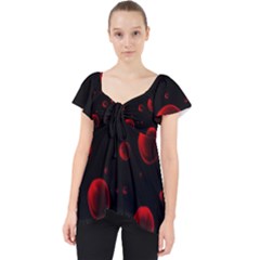 Red Drops On Black Lace Front Dolly Top by SychEva