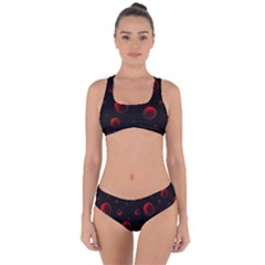 Red Drops On Black Criss Cross Bikini Set by SychEva