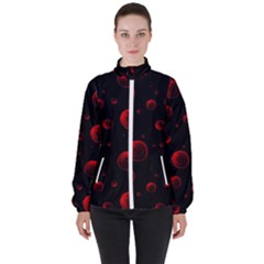 Red Drops On Black Women s High Neck Windbreaker by SychEva