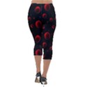 Red Drops On Black Lightweight Velour Capri Leggings  View2