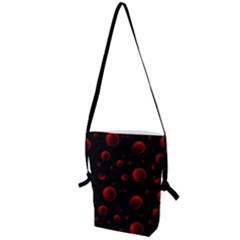 Red Drops On Black Folding Shoulder Bag by SychEva