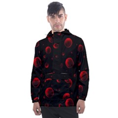 Red Drops On Black Men s Front Pocket Pullover Windbreaker by SychEva