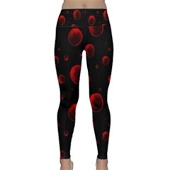 Red Drops On Black Lightweight Velour Classic Yoga Leggings by SychEva