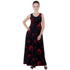 Red Drops On Black Empire Waist Velour Maxi Dress by SychEva