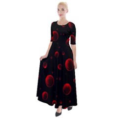 Red Drops On Black Half Sleeves Maxi Dress by SychEva