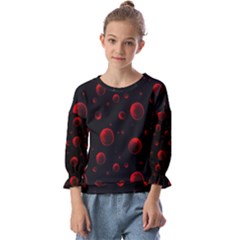 Red Drops On Black Kids  Cuff Sleeve Top