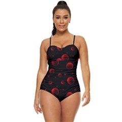 Red Drops On Black Retro Full Coverage Swimsuit