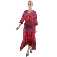 Red Sequins Quarter Sleeve Wrap Front Maxi Dress by SychEva