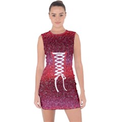 Red Sequins Lace Up Front Bodycon Dress by SychEva