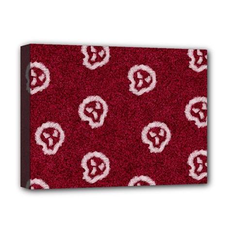 White Skulls On Red Shiny Background Deluxe Canvas 16  X 12  (stretched)  by SychEva