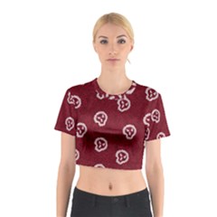 White Skulls On Red Shiny Background Cotton Crop Top by SychEva