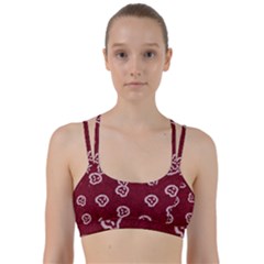 White Skulls On Red Shiny Background Line Them Up Sports Bra by SychEva