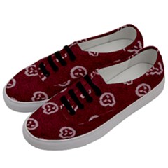 White Skulls On Red Shiny Background Men s Classic Low Top Sneakers by SychEva