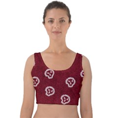 White Skulls On Red Shiny Background Velvet Crop Top by SychEva