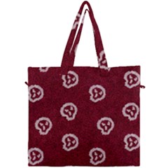 White Skulls On Red Shiny Background Canvas Travel Bag by SychEva