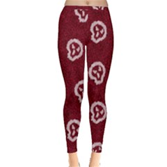 White Skulls On Red Shiny Background Inside Out Leggings by SychEva