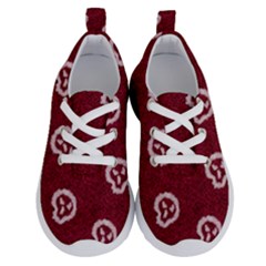 White Skulls On Red Shiny Background Running Shoes by SychEva