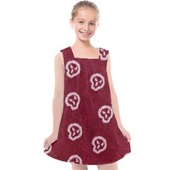 White Skulls On Red Shiny Background Kids  Cross Back Dress by SychEva