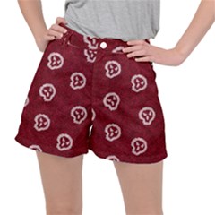 White Skulls On Red Shiny Background Ripstop Shorts by SychEva