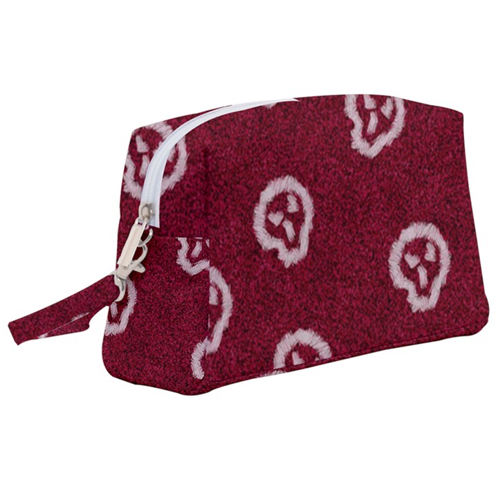 White Skulls On Red Shiny Background Wristlet Pouch Bag (Large)