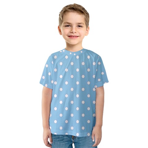 1950 Summer Sky Blue White Dots Kids  Sport Mesh Tee by SomethingForEveryone