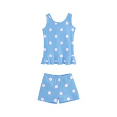 1950 Summer Sky Blue White Dots Kids  Boyleg Swimsuit by SomethingForEveryone