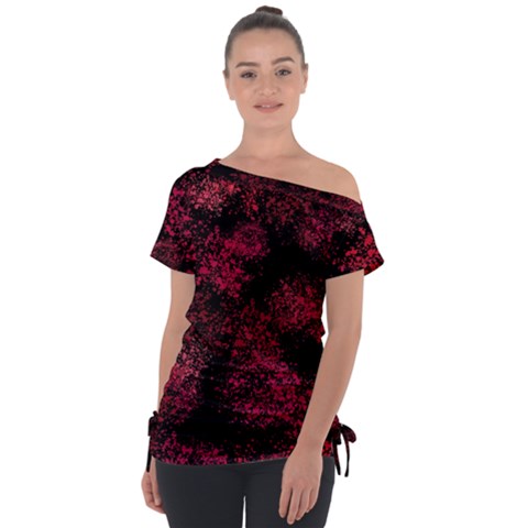 Red Abstraction Off Shoulder Tie-up Tee by SychEva