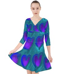 Purple Hearts Quarter Sleeve Front Wrap Dress by kiernankallan