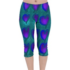 Purple Hearts Velvet Capri Leggings  by kiernankallan