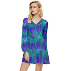 Purple Hearts Tiered Long Sleeve Mini Dress