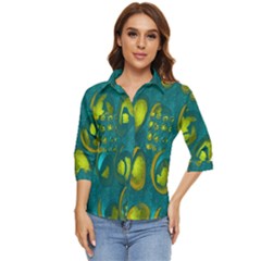 Gold On Green Women s Quarter Sleeve Pocket Shirt