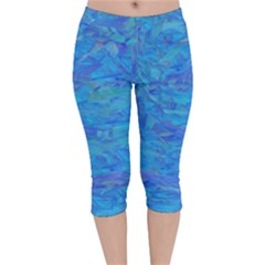 Blue Blue Ocean Velvet Capri Leggings  by kiernankallan