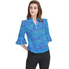 Blue Blue Ocean Loose Horn Sleeve Chiffon Blouse