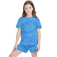 Blue Blue Ocean Kids  Tee And Sports Shorts Set