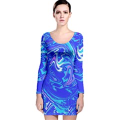  Blue Blue Sea Long Sleeve Velvet Bodycon Dress