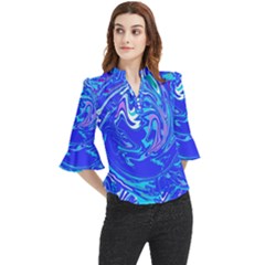  Blue Blue Sea Loose Horn Sleeve Chiffon Blouse