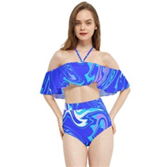  Blue Blue Sea Halter Flowy Bikini Set 