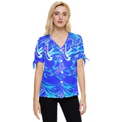  Blue Blue Sea Bow Sleeve Button Up Top