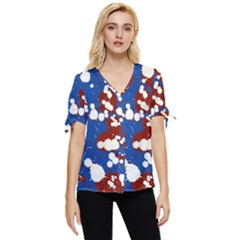 Splatter Bow Sleeve Button Up Top