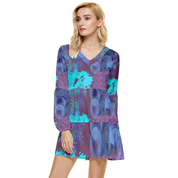 Hodge Podge Tiered Long Sleeve Mini Dress