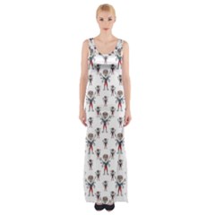 Sketchy Style Scarecrow Drawing Motif Pattern Thigh Split Maxi Dress