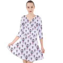 Sketchy Style Scarecrow Drawing Motif Pattern Quarter Sleeve Front Wrap Dress